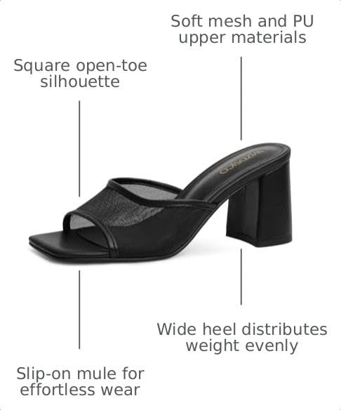 Image of Women's Heeled Sandals Mesh Mules Square Open Toe Block Chunky Heel Slip On Slide Sandals Comfy Dressy Summer Party Shoes