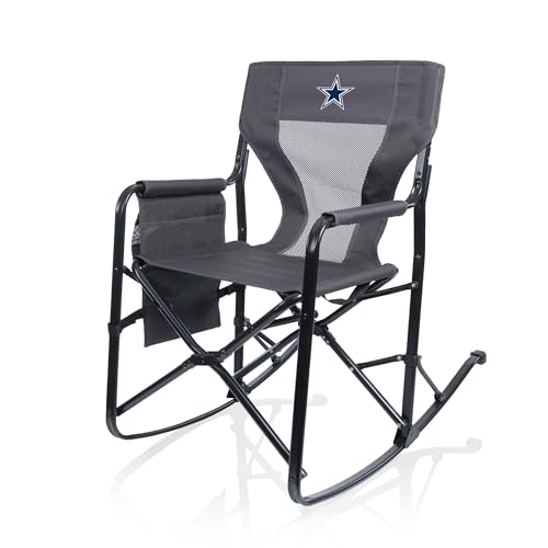 Picnic TIME NFL Dallas Cowboys Woodland Rocking Camping Chair with Storage Caddy, Camp Chair for Adults, (Charcoal Gray)
