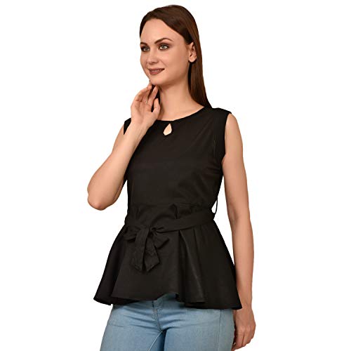 Image of Women's Sleeveless Peplum Top with Waist Tie Belt