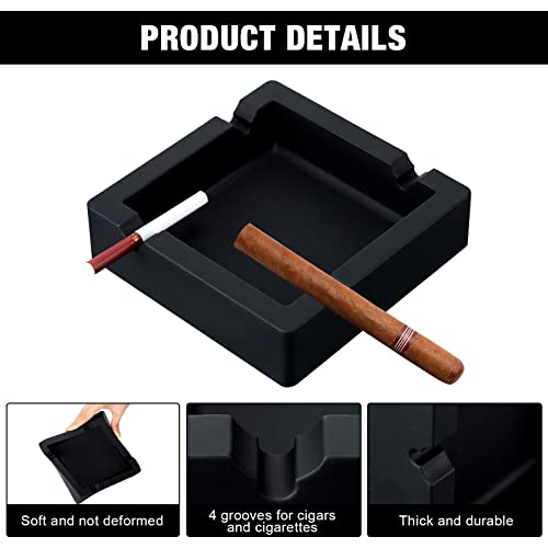 2 Pcs Cigar Outdoor Ashtray Square Ash Tray 6 Inch Silicone Ashtray Men Ashtray Deep Cool Ashtrays with 4 Dual Use Rest for Christmas Gift Patio Outside Indoor Home Decor (Black) - Image 3