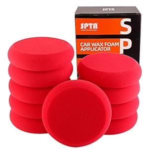 SPTA Foam Applicator Pads, 4 Inch Round Shape Side Pressing Hand Polishing Red Sponge Pads Kit Detailing Buffing Pads for Waxing Polishing Paint Ceramic Glass Cleaning, Pack of 10 -HPWR10