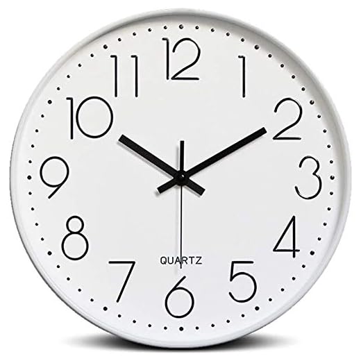 Bekith 12-Inch Silent Non-Ticking Quartz Wall Clock Round Modern Battery Operated Decorative Wall Clocks for Living Room Home Office School, White