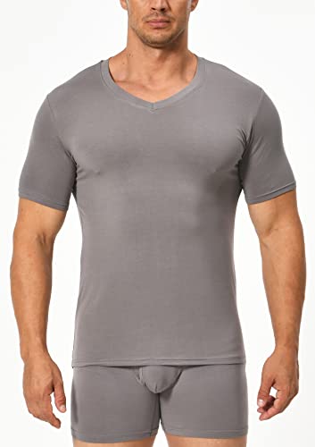 Comfneat Men's Undershirts Viscose V-Neck Cool Feeling T-Shirt 3-Pack (Grey 3-Pack, L) - Thumbnail 2
