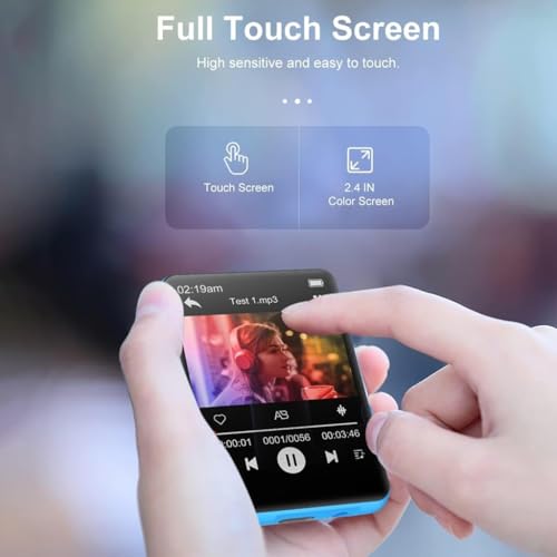 Image of AUDIOCULAR M31 16GB Portable Mp3 Music Player with Bluetooth, 2.4 inch LCD Touch Screen, Video Playback, Built-in Speaker, Voice Recording Function Mini HiFi Lossless Digital Audio Player (16GB - Blue)