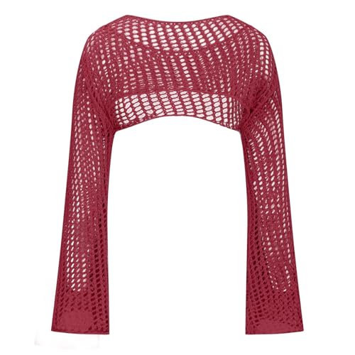 Women's Mesh Crochet Crop Tops Shrugs,Sexy Hollow Out Cropped Knit Sweater See Through Beach Cover Ups3
