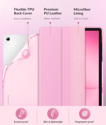 Image of MoKo Case for Samsung Galaxy Tab A11+ Plus 11 inch 2025, Flowers Pink | Fit Samsung Galaxy Tab A9+ Plus 2023 with Soft TPU Translucent Back Protective Cover Trifold Stand Case, Auto Wake /Sleep