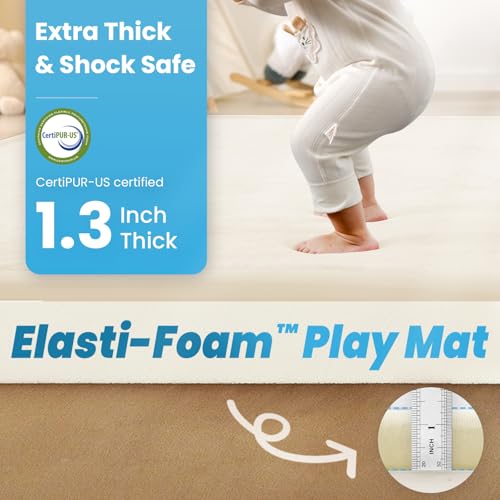 Image of 1.3 inch Thick Baby Play Mat for Floor Playpen, 50x50 Foam Tummy Time Mat, Padded Support Soft Plush Nursery Rug for Infant Kids Toddler Crawling Kick Activity (Ivory)