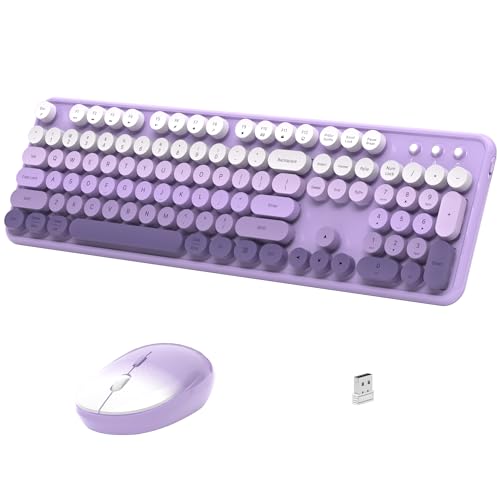 Links9+ Colorful Wireless Keyboard and Mouse, Full Size Gradient Keyboard with Optical Mouse, 2.4GHz for Windows, Mac, Laptop, PC, Desktop (Purple Gradient)