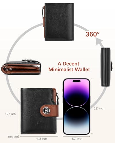 BOSTANTEN Women Leather Wallet Small RFID Blocking Bifold Zipper Pocket Wallet Card Case with ID Window Black＆Beige4