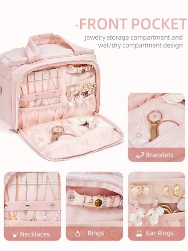 WESTBRONCO Toiletry Bag for Women with Jewelry Organizer, Lightweight Large Travel Toiletry Bag, Puffy Quilted Makeup Bag Organizer for Accessories, Essentials, Cosmetics, Toiletries3