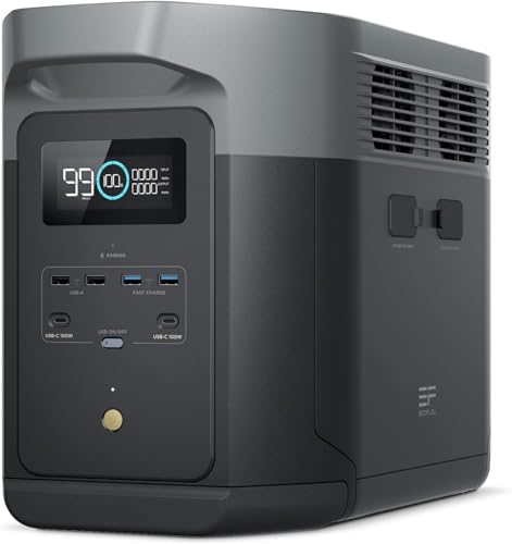 ECOFLOW DELTA 2 Max Portable Power Station Expandable 2-6kWh LFP Battery 3000 Cycles AC+Solar 80% Charge in <1Hr Up to 3100W Output Fume-Free Quiet Solar Generator for Home Backup Camping RVing