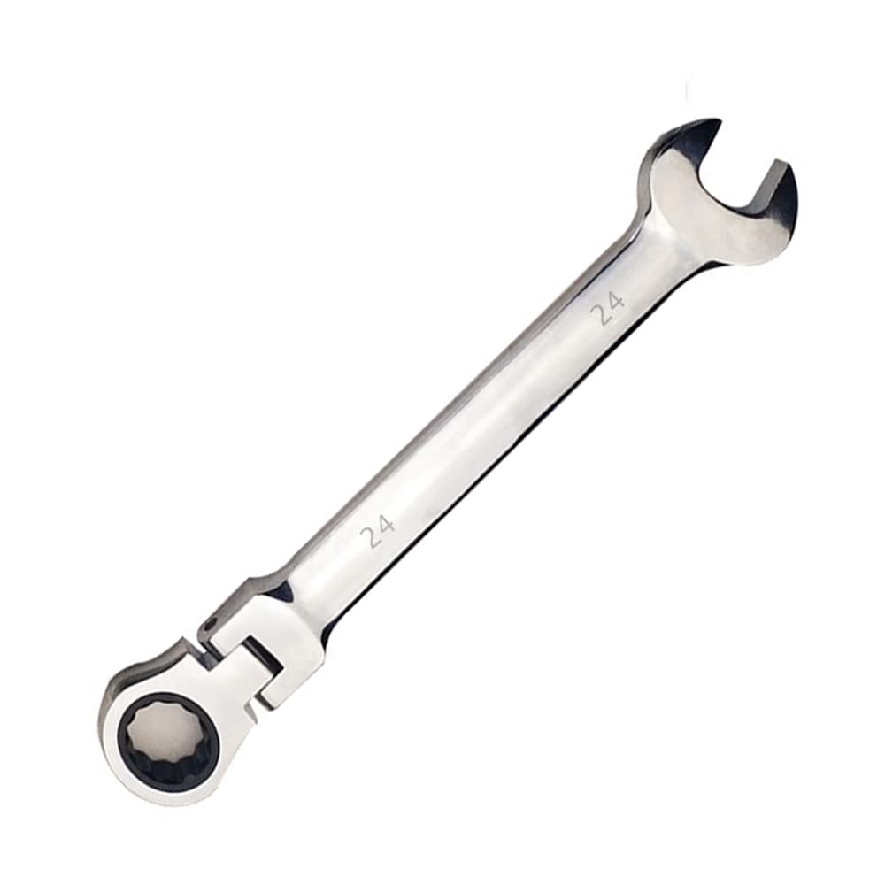 Vokenforu Chrome 24Mm Flex-Head Ratchet Spanners, Metric Vanadium Steel Ratcheting Combination Wrench For Car & Bicycle Repair