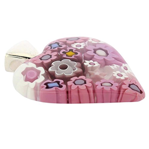 Glassofvenice Murano Glass Modern Millefiori Heart Pendant - Tender Pink #TOP1