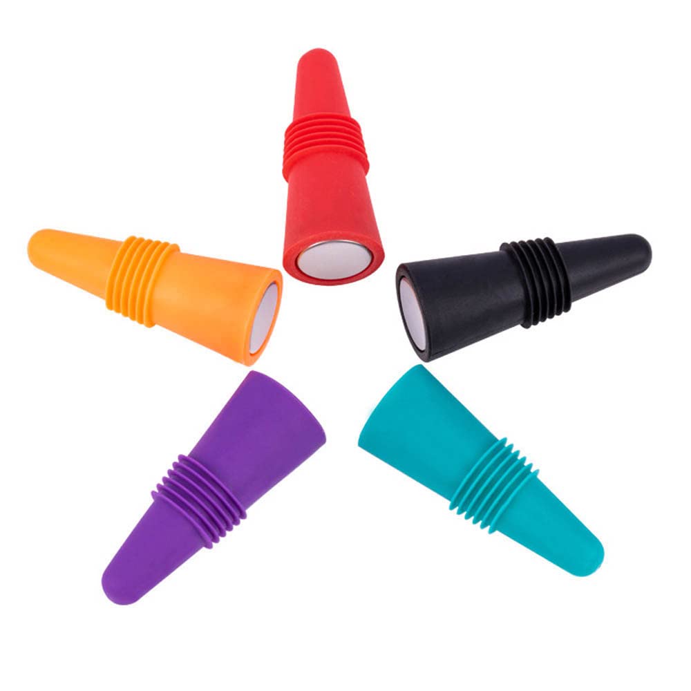SOWUGI Wine Stoppers Beverage Bottle Sealer Soft Silicone Wine Bottle Stoppers Corks Keeping Wine Champagne Fresh, 5 Pack