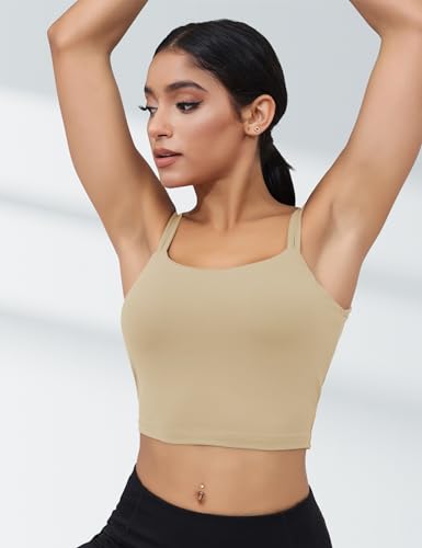 Image of LUYAA Womens Workout Sports Bras Backless Padded Yoga Tank Tops Crop Twist Low Back Cami Bra for Gym