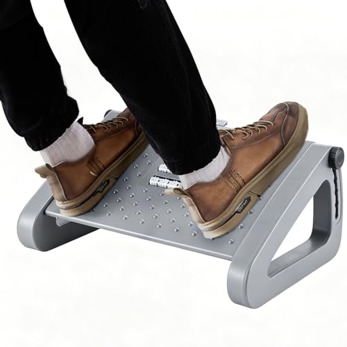 Image of CasaZenith Foot Rest, Six Heights Adjustable Foot Rest for Under Desk at Work, Ergonomic Foots Stool for Under Office Desks, Under Desk Footrest with Foot Massage Roller, Chair Footrest - Gray