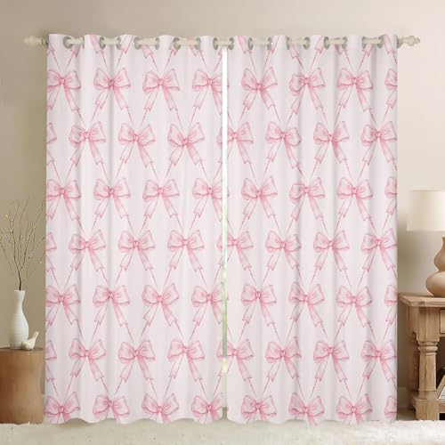 Feelyou Bow Curtains for Bedroom Living Room (2 Panels, 52 x 96 Inch) Pink Girls Bow 30%-50% Room Darkening Blackout Curtain Boys Girls Cute Bowknot Blackout Curtains Kawaii Window Treatments