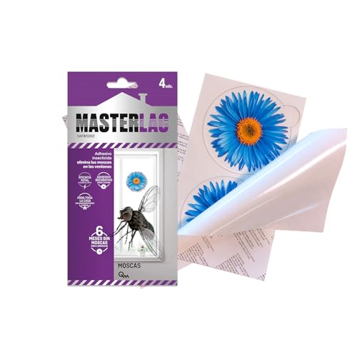 MASTERLAC - Insecticida Moscas Adhesivo-Flor - 4 Uds - Insecticida Decorativo Ventanas - 1 Adhesivo Protege 6 Meses - las Moscas Mueren Lejos de la Trampa - con Dinotefurán - Eficacia Total sin Olores
