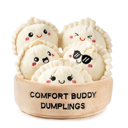 Image of Emotional Support Dumplings Plush Cute Stuff Gifts, 5 Tiny Squishy Dumplings with Carrying Basket, Best Friend Birthday Gifts for Him Friendship Bestie Adult (Dumpling)