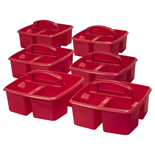 Image of Storex 3-Compartment Small Caddy - Multipurpose Classroom Organizer with Handle, Red, 5-Pack (00949U06C)