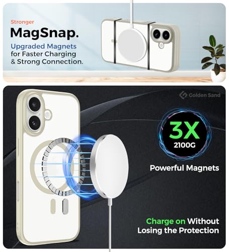 Image of Golden Sand Rugged Frosted MagSnap Back Cover Case for iPhone 17 5G Compatible with MagSafe - Semi Transparent,Shockproof, Slim, Matte Grip, Strong Magnets (Cloud White, TPU+PC)