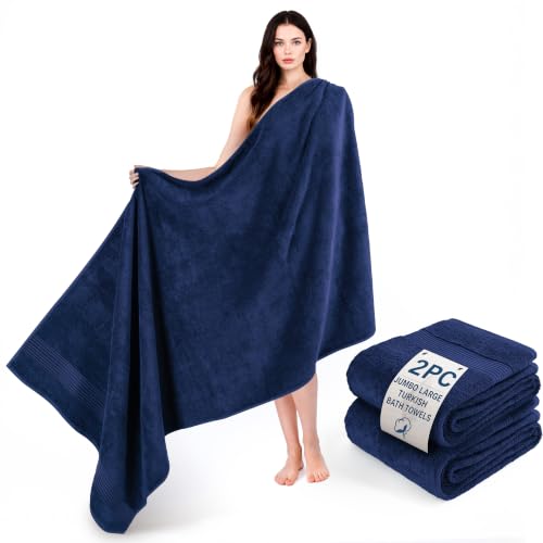 Image of Cotton Paradise 100% Cotton Turkish Towel Set, Soft Absorbent Quick Dry, 2 Piece 35x70 Bath Sheet Set, Navy Blue