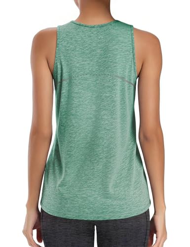 Image of Gyabnw Tank Tops Women Gym Top Sport Sleeveless Running Vest Yoga Shirts UPF 50+ Breathable Quick Dry Lightweight Activewear Green