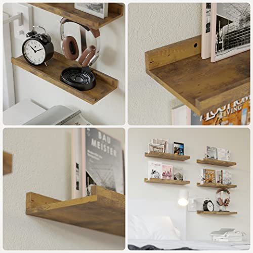 Richer House 5 Set Floating Shelves For Wall Decor, Wall Mounted Book Shelf, Nursery Shelves Picture Ledge Shelf With Lip For Wall Storage, Bedroom, Living Room, Bathroom - Brown #TOP4