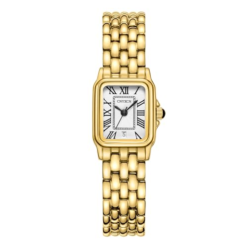CNYXCN Gold Watches for Women with Rectangular Case,Roman Dial,Vintage Bracelet,Water Resistant