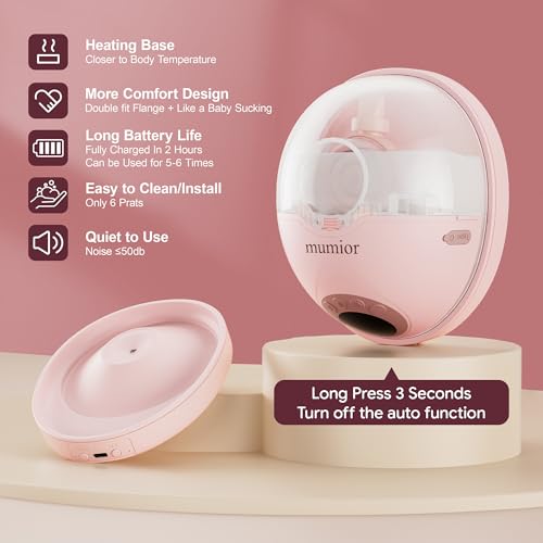 Image of Heated Base Hands Free Breast Pump, Wearable Breastfeeding Pump of Baby Heated Dustproof Base, Voice Prompts LED Display with 4 Modes &12 Levels Memory Function-24 mm, Christmas Gift,2 Pack Pink