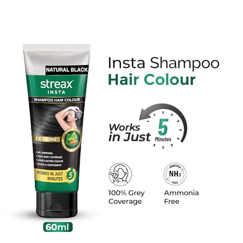 Image of Streax Shampoo Hair Colour, 60 ml - Natural Black, Easy DIY- Squeeze Pack