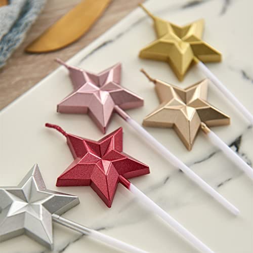 Saododku Birthday Candles, Star Shaped Red Birthday Candles For Cake, 5Pcs Metallic Color Stereo Shaping Cake Candles Set, Sparkler Candles For Birthday Cake, Happy Birthday Candles For Party #TOP1