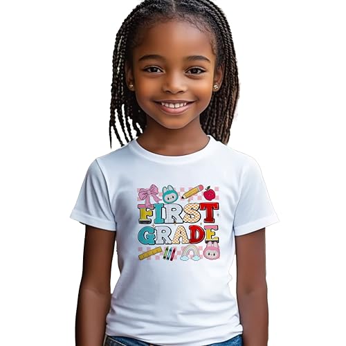 First Grade #210 Kids Shirts, YS-YXL, Girls, Cute Little Monsters, Labooboos, Great for The First Day of School Or Everyday