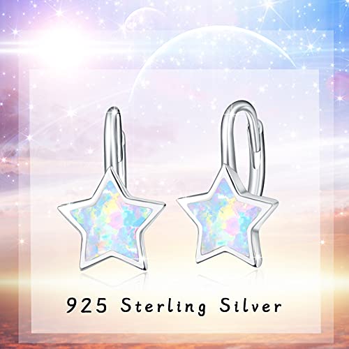 Opal Star Leverback Dangle Earrings 925 Sterling Silver Opal Star Drop Leverback Earrings Lucky Star Earrings Jewelry For Women #TOP4