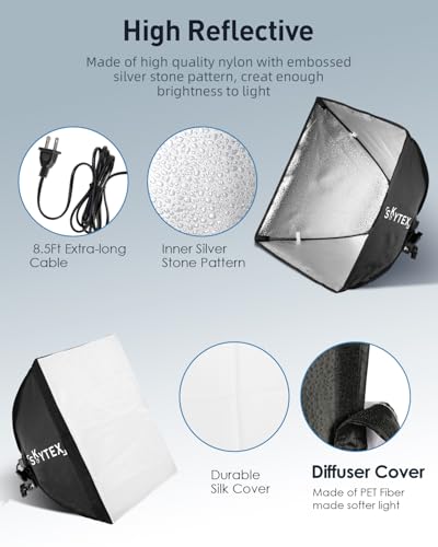 Image of Skytex Softbox Lighting Kit 16x16in Soft Box 1Pack Upgrade 135W 2700-6400K 100V-240V E27 LEDBulb Continuous Photography Lighting,Photo Studio Light Equipment for Camera Shooting Video Recording