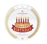 Niederegger | Geschenkdose \Happy Birthday\ | 1x 185 g | Marzipan Torte, umhüllt von Zartbitter-Schokolade | Geburtstagsgeschenk