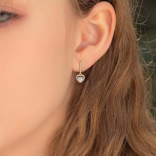 Sterling Silver Gold Heart Earrings for Women - Classic Love Heart-Shaped Hoop Earrings with Dangle Hypoallergenic Lightweight Cubic Zirconia Fashion Gifts for Wife Mother2