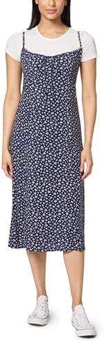 WallFlower Women's Annie 2 Piece Yummy Rib Short Sleeve Tee and Rayon Challis Midi Dress Set image 5