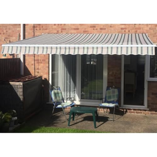 Manuell Terrassenmarkise Ersatzstoff Wasserdichtes Polyester, Einziehbar Überdachung Segeltuchabdeckung Sonnenschutzstoff Für Fenster, Türen Und Terrassenüberdachungen(Stripe,6x4m(19.7x13.1ft))