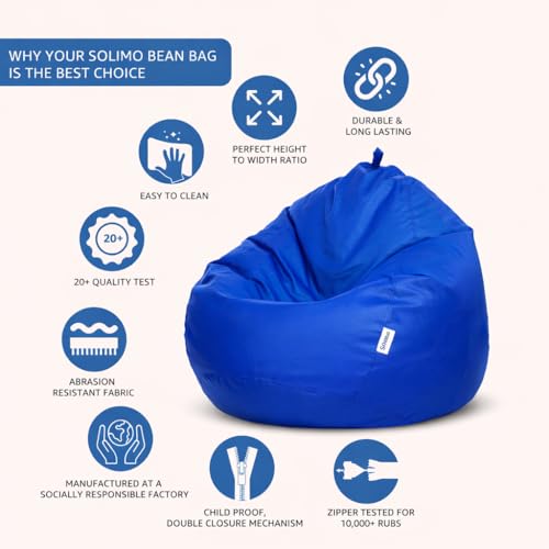 Image of Amazon Brand - Solimo 6XL Bean Bag Cover Without Beans, Faux Leather Classic Bean Bags Cover with Handle & Zipper, Bean Bag Cover for Living Room & Bedroom, 6 Months Warranty (Blue)