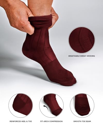 Men’s Ribbed Sheer Nylon Anklet Dress Socks - Soft, Breathable, Reinforced, No-Slip Comfort (3-Pack)3
