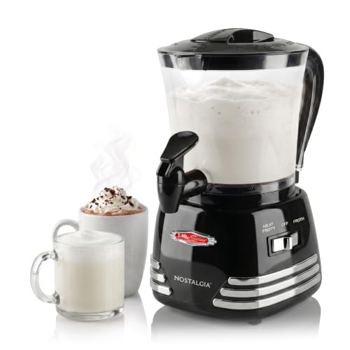 Image of Nostalgia Retro Hot Chocolate Maker & Milk Frother - 4-Cup Capacity, Heat & Froth Setting - For Cappuccinos, Lattes, Cold Drinks - Two-Way Dripless Spout