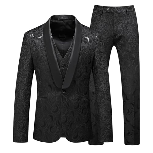 Men's Suits, 3 Piece Elegant Jacquard Slim fit Oversized Tuxedo Suit, for Casual Wedding Banquets Proms Party Suit