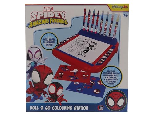 Sambro International Limited CyP Brands- Spidey, Estación Portátil de Dibujo Roll & Go, Actividades Creativas, Pinturas, Dibujo, Multicolor, Producto Oficial