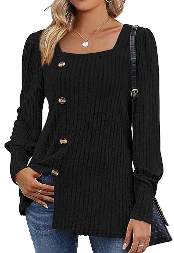 Image of WIHOLL Womens Tops Dressy Casual Fall Sweaters Square Neck Fashion Clothes 2023