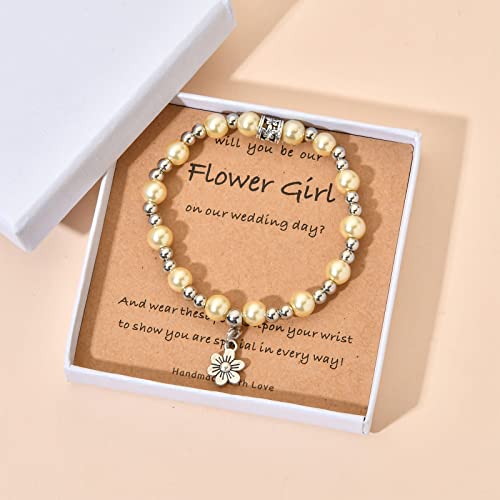 Image of Flower Girl Proposal Gifts, Will You Be My Flower Girl? Thank You Bridesmaid Cute Stretchy Bracelet Gifts for Girls On Wedding Day