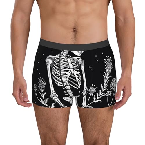 Vintage Black White Plant Skull Print Boxer Briefs For Men Breathable Underwear-