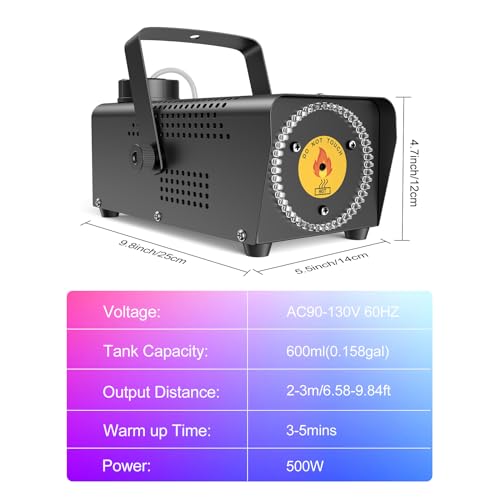 Fansteck Smoke Machine, Fog Machine with 45 LED Lights, 500W and 2000CFM Fog with Wireless Remote Control Portable for Outdoor, Parties, Stage Effect, Indoor, Disco, Halloween,Wedding, RGB lighting