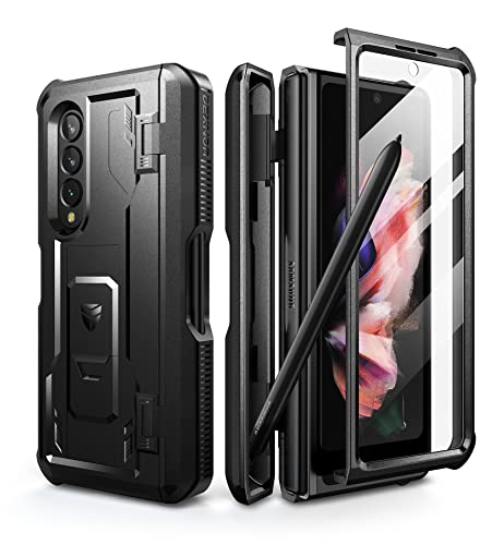 Dexnor Shielder Series Case for Samsung Galaxy Z Fold 3(2021), Military-Grade Full-Body Shockproof Rugged Bumper Case Cover with Built-in Screen Protector & Kickstand & S Pen Slot,Black