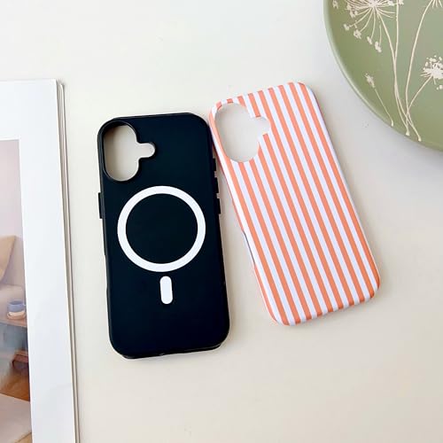 Coque MagSafe iPhone 14 motif rayé esthétique orange cosmique chic - 6